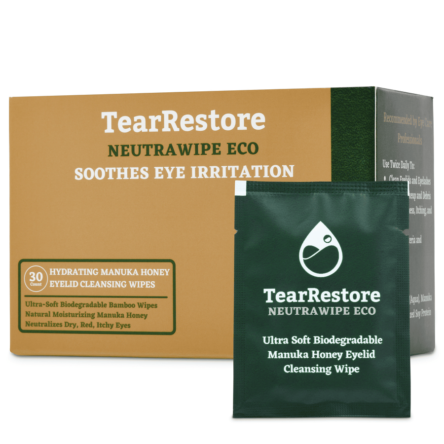 TearRestore NeutraWipe ECO, 30 lingettes de bambou pour paupières au miel de Manuka, emballées individuellement